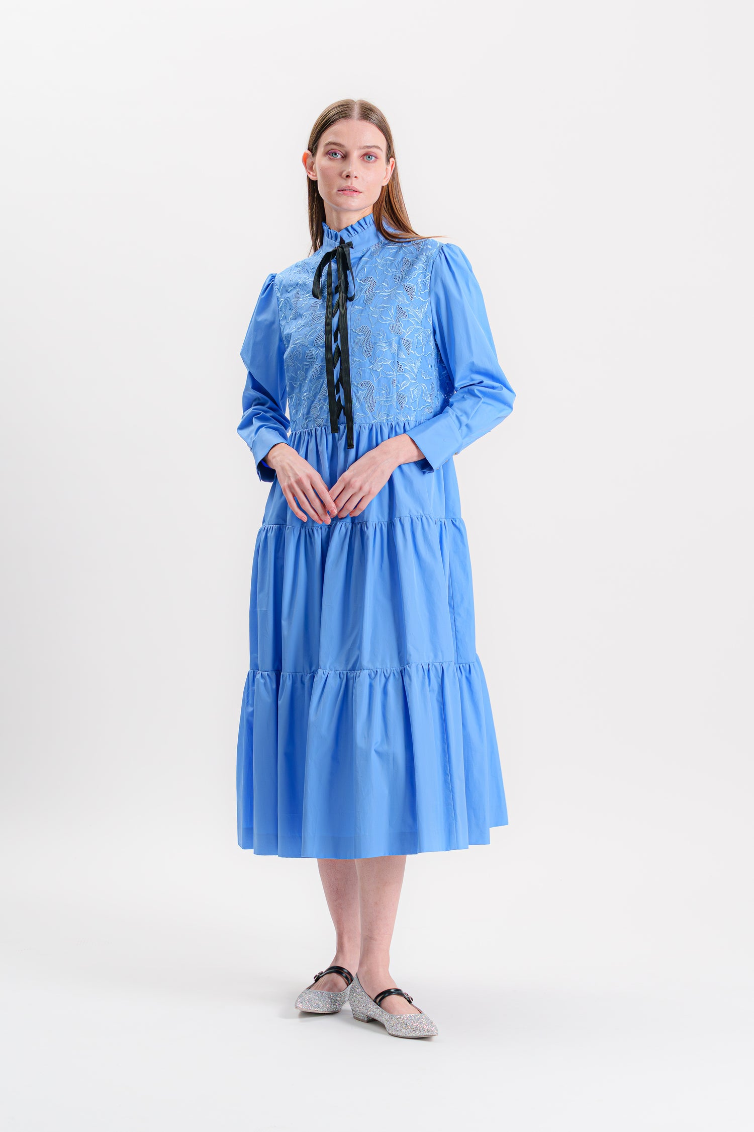 レースアップティアードシャツワンピース